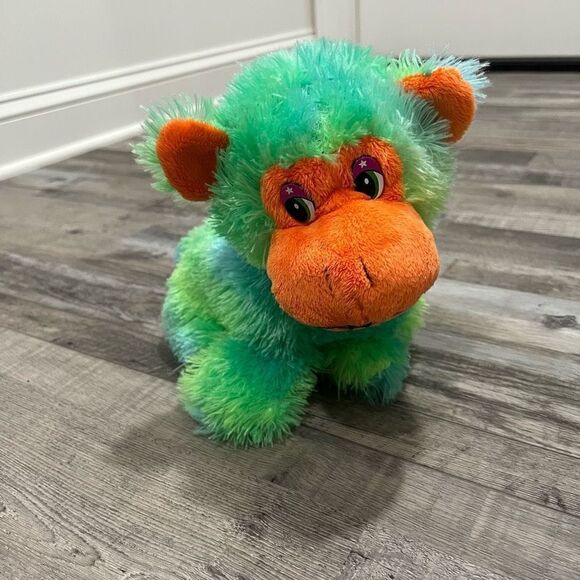 Neon green and orange stuffed monkey - Picture 13 of 16
